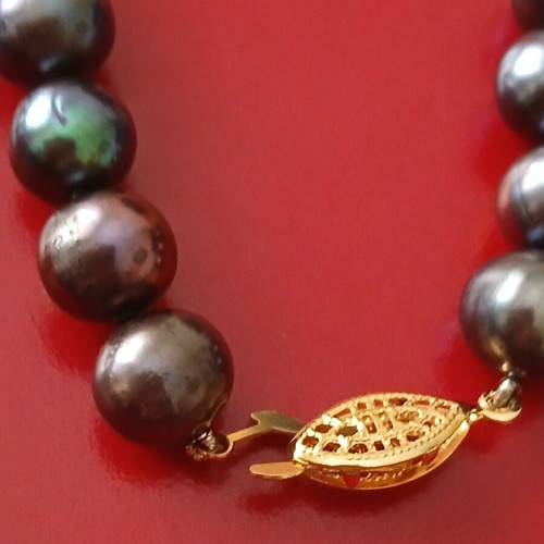 Necklace with natural black pearls 1 mm, gold-plated clasp, new