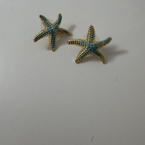 Starfish earrings new, turquoise and gold tone