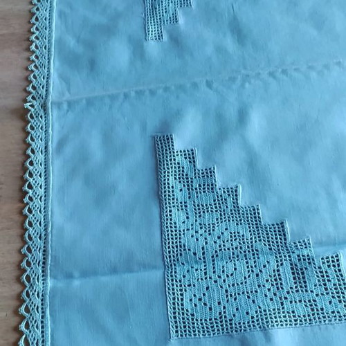 Handmade tablecloth new cutwork blue 80cm by 80cm