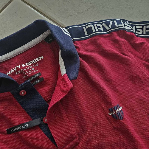 Navy & Green polo t-shirt used once, size L, red