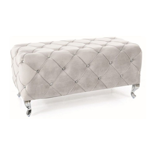 Ottoman upholstered with gray velvet and crystal buttons, new
