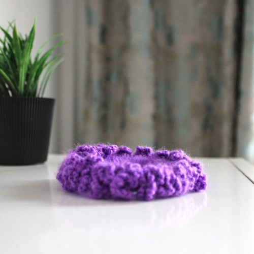 Scrunchies knitted handmade new, yellow and purple