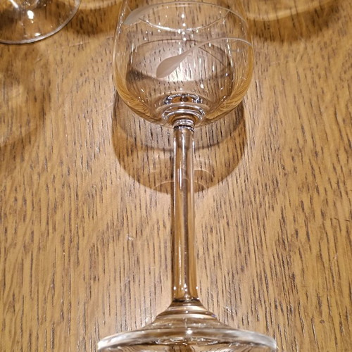 Set of 6 liqueur glasses used with engraved leaf design