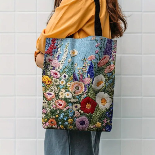 Shoulder bag new polyester with embroidery print imitation