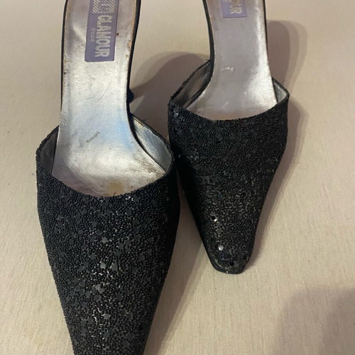 Glamour women's black mules with 8 cm high heel like new