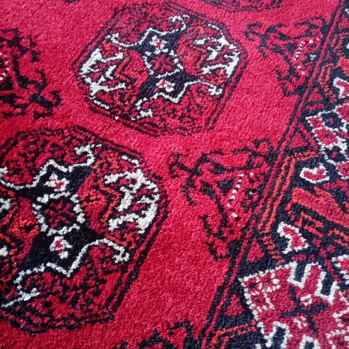 Handmade red wool rug used 1x1.98 m