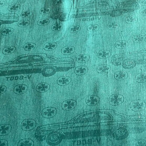 Cotton fabric green new with Mercedes logo and car