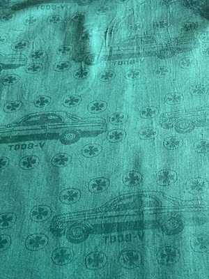 Cotton fabric green new with Mercedes logo and car