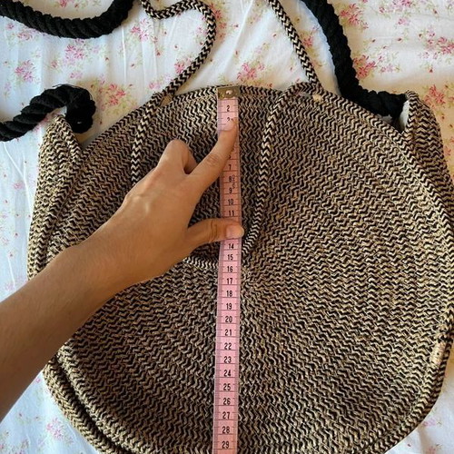 Parfois round straw shoulder and hand bag, beige and black
