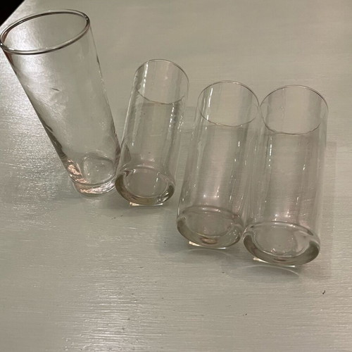 Ouzo glasses used, set of four glass tubes, very old