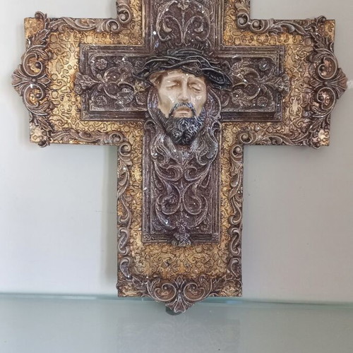 Wooden handmade cross with Jesus new 30×25 cm