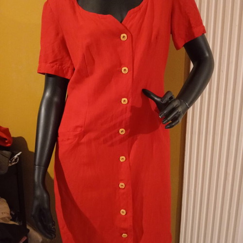 Marella vintage mid-90's midi dress red with gold buttons like new