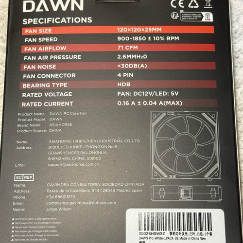 Asiahorse DAWN PRO 120mm fan new with mirror effect and reverse blade