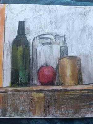 Painting with pastel and charcoal new, fixed with fixative