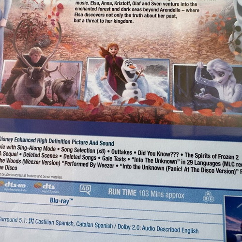 Frozen 2 Blu-Ray like new with English and Spanish subtitles