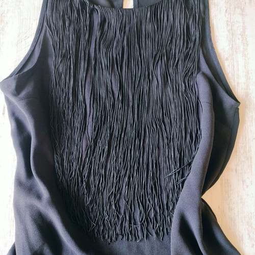 H&M Black Sleeveless Top with Front Fringes like new, XS