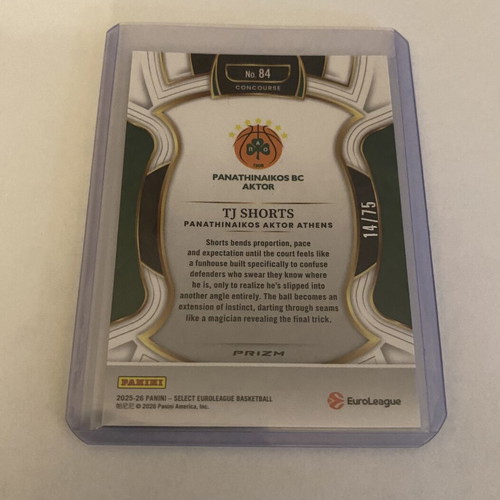 Tj Shorts numbered 14/75 Panathinaikos Euroleague Select 2025-26 card new