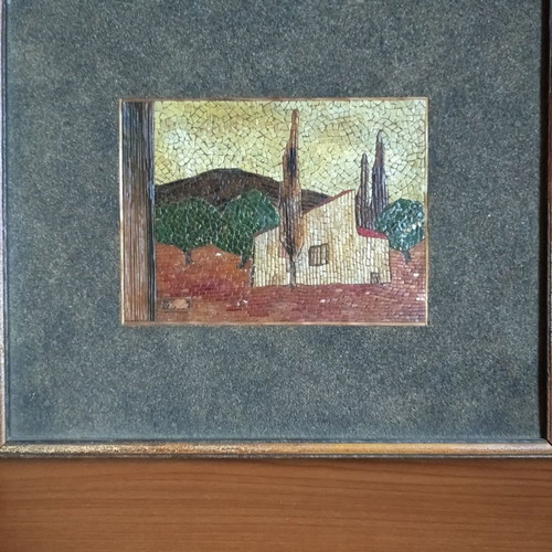 Painting with mosaic-like wooden sticks image, 21x25 cm with frame