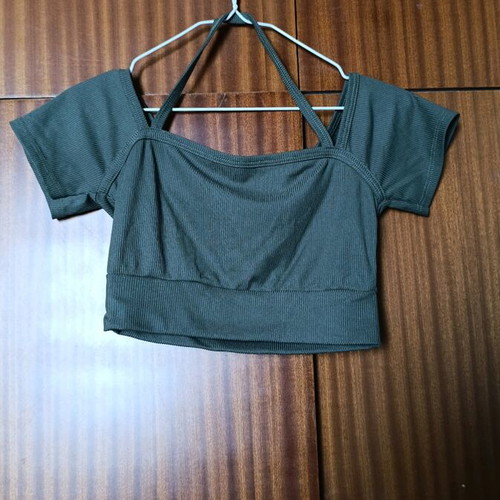 Crop top new khaki color with strap, size XS