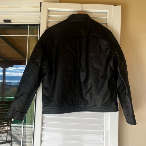 Leather jacket black men's Small new
