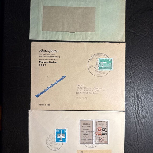Set of 3 collectible East Germany (DDR) postal envelopes with stamps, new