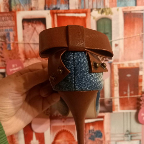 Denim heels new with leather details, size 38