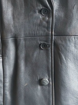 Aletti leather coat used, size XL, black with shoulder pads