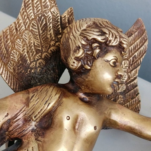 Bronze antique statues pair like new, winged angels with torches 1820