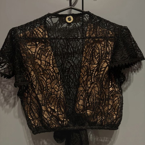 Lynne crop top new with lace tie black and beige size M