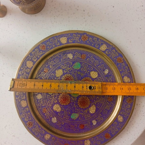 Vintage decorative miniature set made of brass and enamel handmade like new