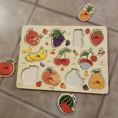 Wooden kids puzzle fruits like new