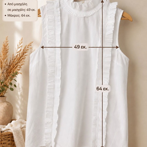 Pinko white sleeveless blouse with ruffles, size L, new