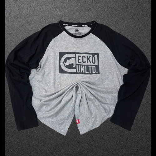 Ecko Unltd Raglan Long Sleeve Shirt Gray Black Size L like new