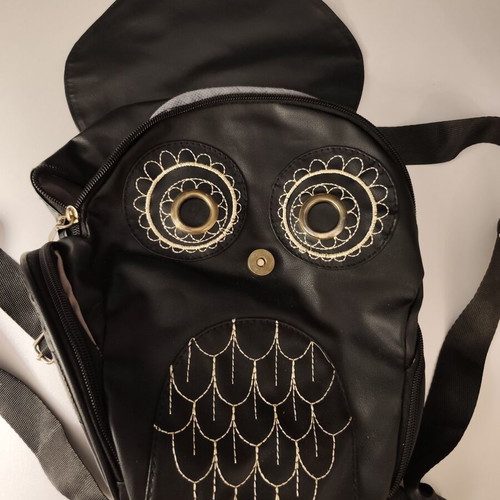 Owl Backpack synthetic leather like new, black