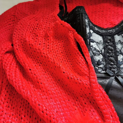 Wool cardigan with fur, red, size M
