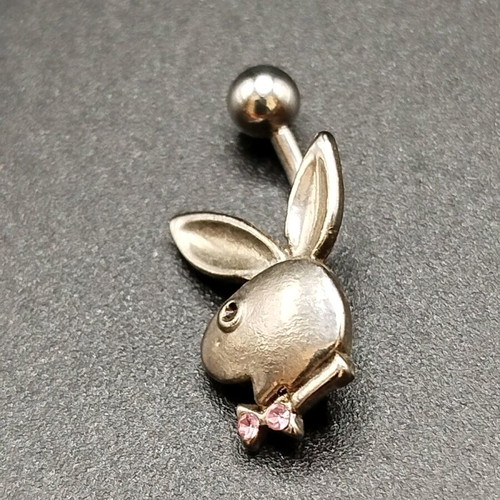 Play boy steel navel earrings with two pink crystals new