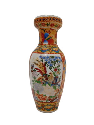 Chinese porcelain vase handpainted with birds and flowers, like new