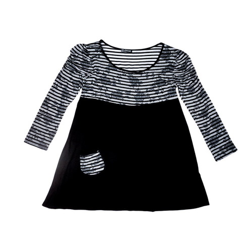 Opposé Black and White Striped Babydoll Dress Tunic Like New