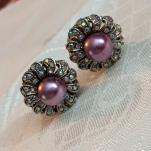 Earrings faux with colorful zircon and faux pearl 90s, like new