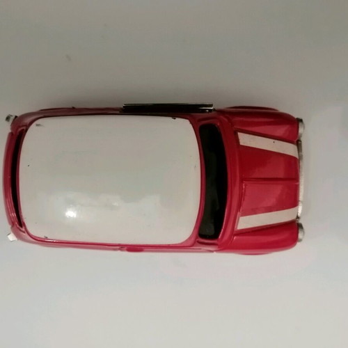 Mini Cooper miniature with clock used, red with white roof