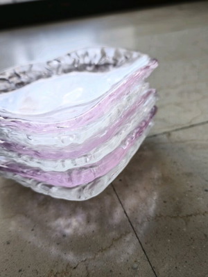 Dessert plates like new, set of 6, transparent and purple-pink