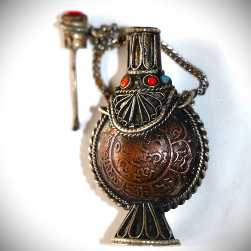 Tibetan Flask new copper with semi-precious stones