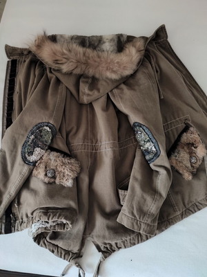Rococo women's parka jacket khaki with natural fur and sequins