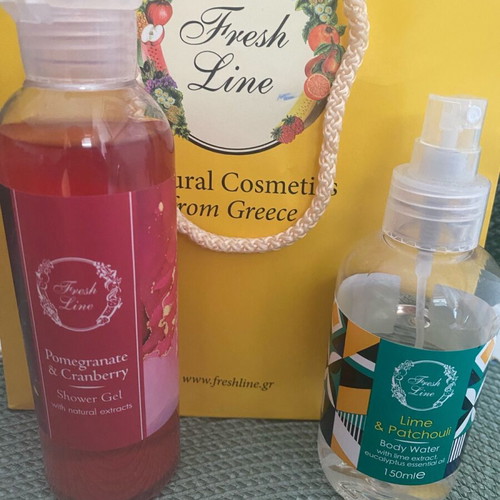 Fresh Line Pomegranate & Cranberry shower gel and Lime & Patchouli body water new
