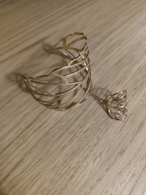 Bracelet and ring set adjustable size, gold color, new