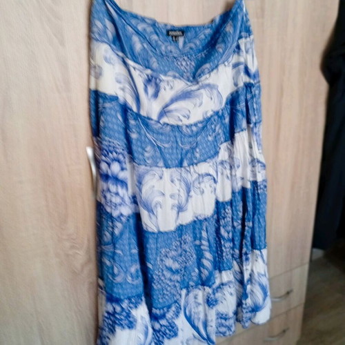 Pomodoro maxi spring skirt, XXL - XXXL, white and blue
