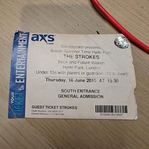 The Strokes, Beck and Future Islands London 2015 ticket used