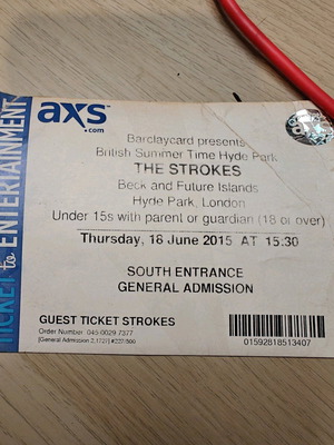 The Strokes, Beck and Future Islands London 2015 ticket used