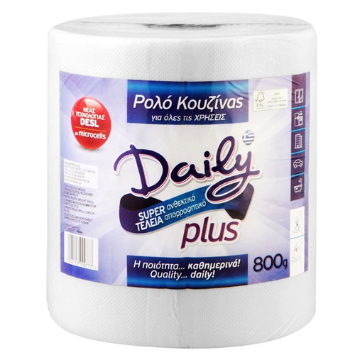 Daily kitchen paper rolls pack of 4, 760gr, 80m, 2-ply