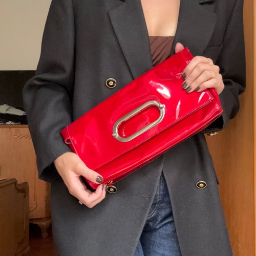 Stuart Weitzman red leather patent clutch bag like new